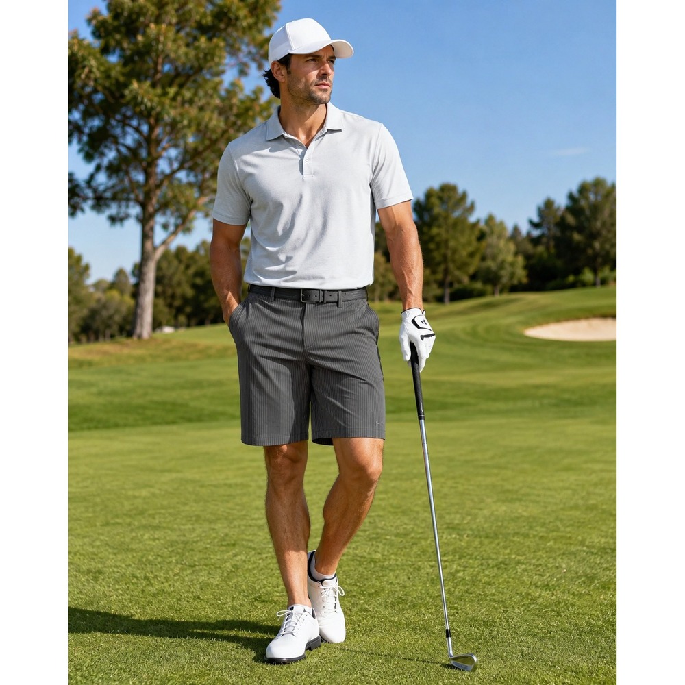Under Armour Golf Shorts Mens 32 Grey Pinstripe Performance Stretch 10" Inseam